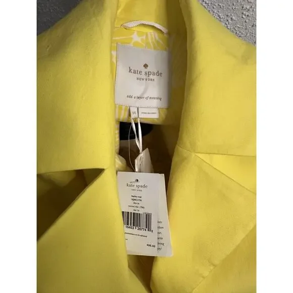 NWT Kate Spade NY Hayley Coat light jacket dress yellow white dive in $498 SZ 14 - Picture 5 of 13